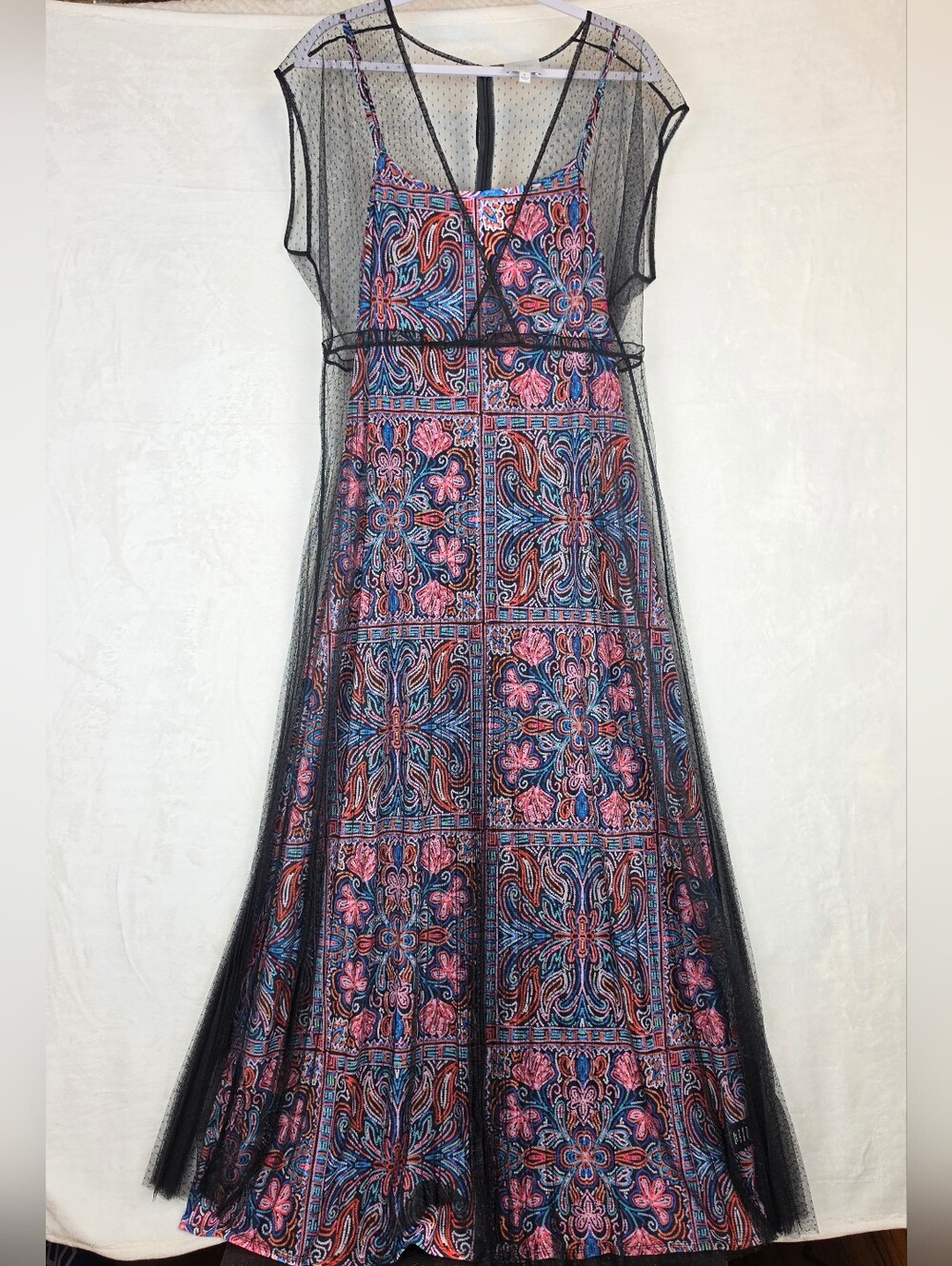 Jade Womens XL Floral Mesh Overlay Formal Maxi Dress Black Pink Blue‎ L31324-7